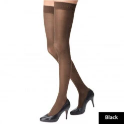 Bauerfeind VenoTrain Micro Class 2 Thigh-High Black Compression Stocking With Silicon Dots