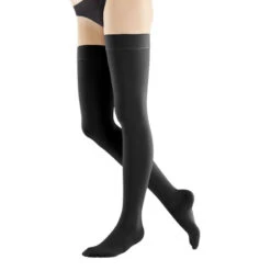Bauerfeind VenoTrain Soft Class 1 Thigh High Creme Compression Stockings With Silicon Dots